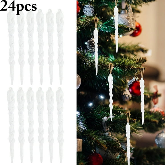 24 Glow In The Dark Spun Glass Icicle Ornaments Christmas Tree Hanging 5.25"